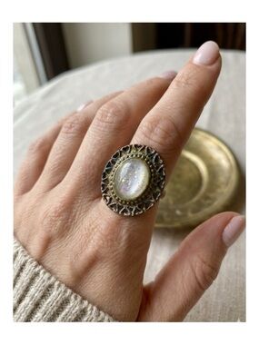 Vintage Unakite Iridescent Stone Ring With Copper Setting Size 5